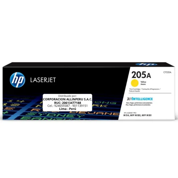 Toner HP CF532A 205A Amarillo LaserJet M154A 900 Páginas