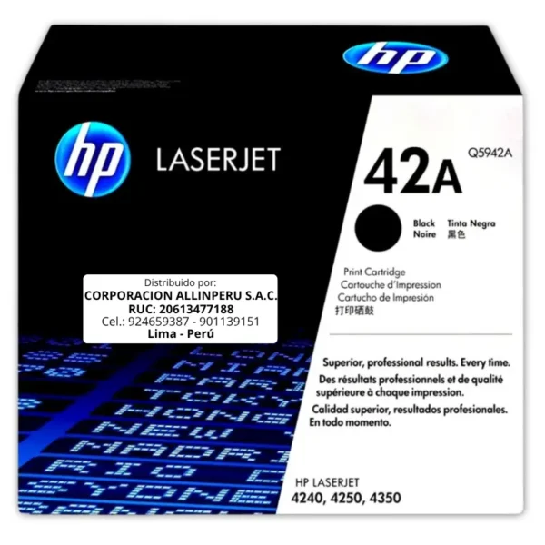 Toner HP Q5942A 42A LaserJet. 4240 Negro 10.000 Páginas
