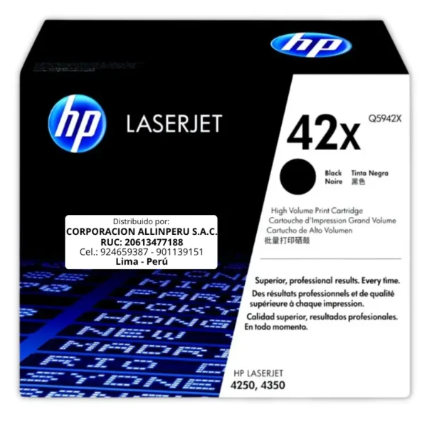 Toner HP Q5942X 42X LaserJet. 4240 Negro 20.000 Páginas