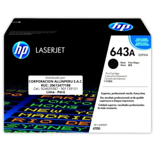 Toner HP Q5950A 643A LaserJet 4700 Negro 11.000 Páginas