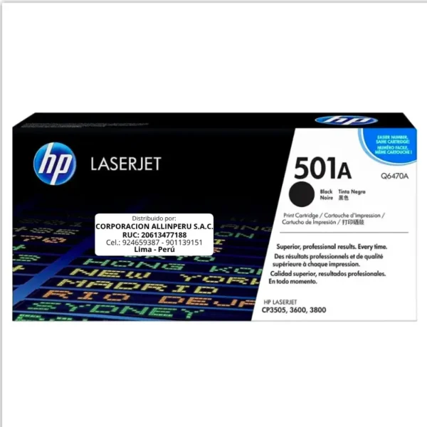 Toner HP Q6470A 501A LaserJet 3600N Negro 6.000 Páginas
