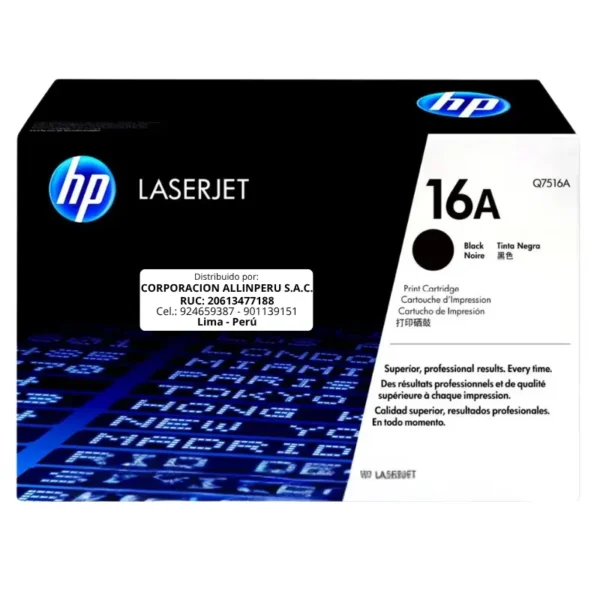 Toner HP Q7516A 16A LaserJet 5200 Negro 12.000 Páginas