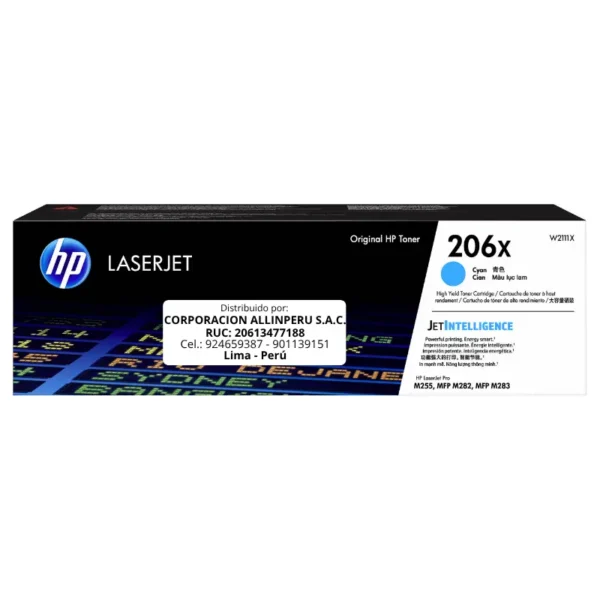 Toner HP W2111X 206X LaserJet M255WD Cyan 2.450 Páginas