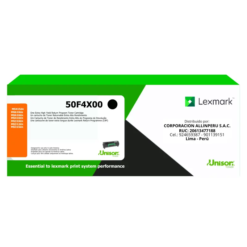 Toner Lexmark 50F4X00 Negro Original - 10000 Páginas - Comprar Online