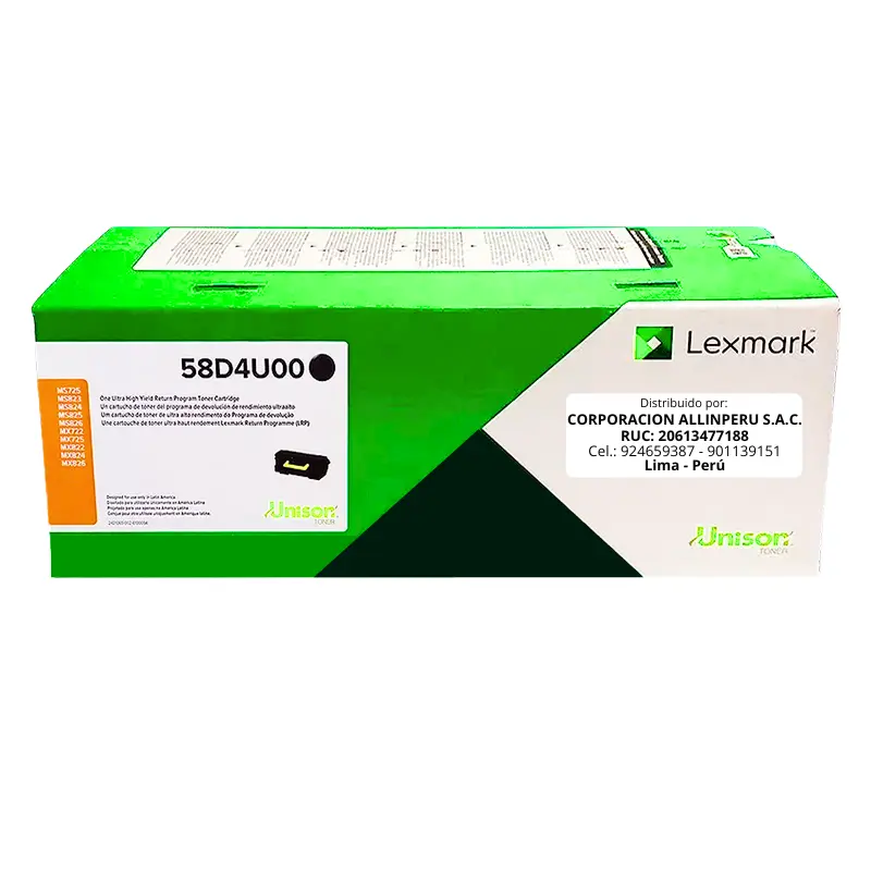 Toner Lexmark 58D4U00 Negro MS826 - 55000 Páginas Original
