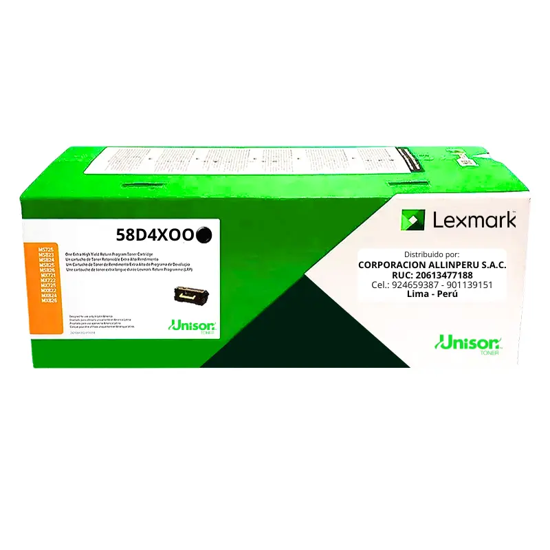 Toner Lexmark 58D4X00 Negro MS826 - 35000 Páginas Original