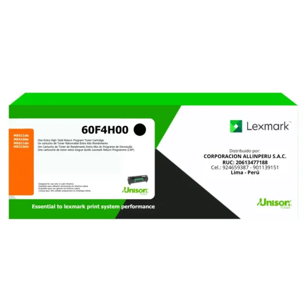 Toner Lexmark 60F4H00 Negro MX611 - 10000 Páginas Original