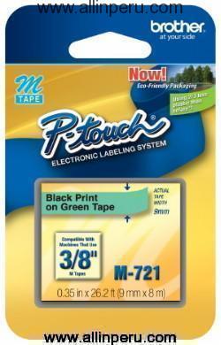 Cinta Brother M-721 3/8″ (9Mm) , Negro & Verde Metalizado