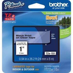 Cinta Brother TZE-151 24 Mm., Negro & Transparente