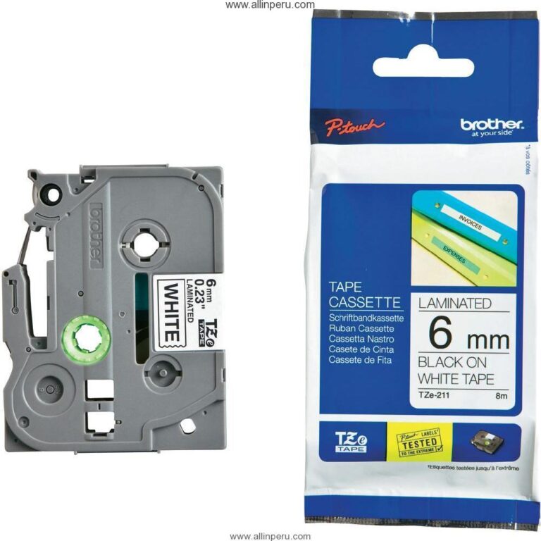 Cinta Brother TZE-211 1/4 «(6 mm), Negro & Blanco
