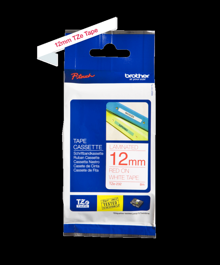 Cinta Brother TZE-232 1/2″ (12Mm) , Rojo & blanco