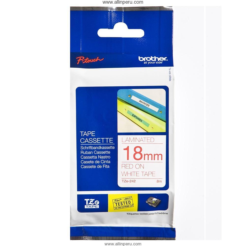 Cinta Brother TZE-242 18 Mm. , Rojo & Blanco