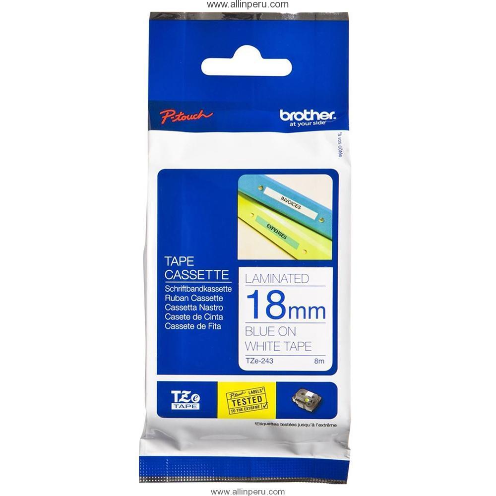 Cinta Brother TZE-243 3/4″ (18Mm) , Azul & blanco