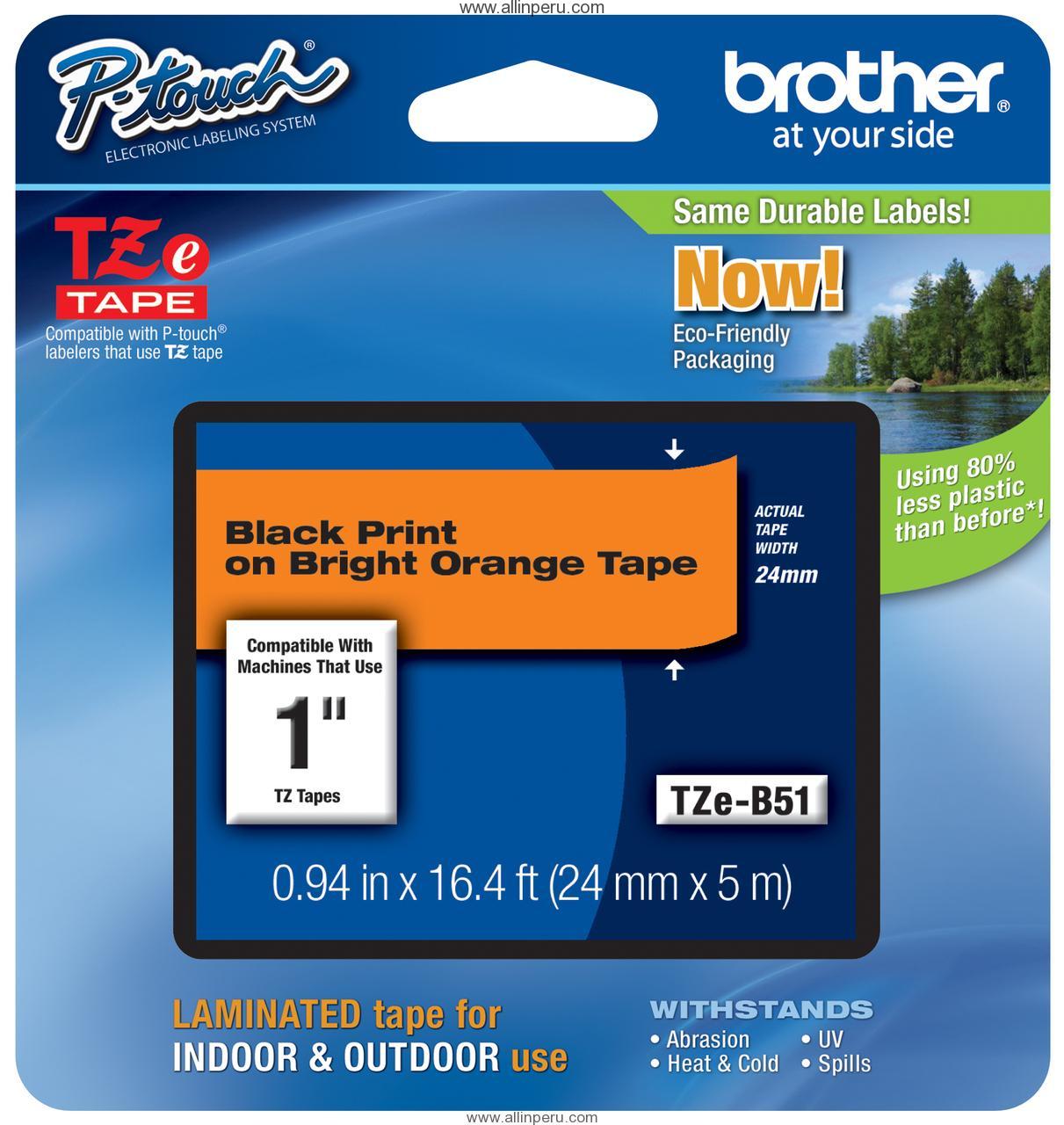 Cinta Brother TZE-B51 24 Mm. X 8 Mts. , Negro & Naranja Fosforescente