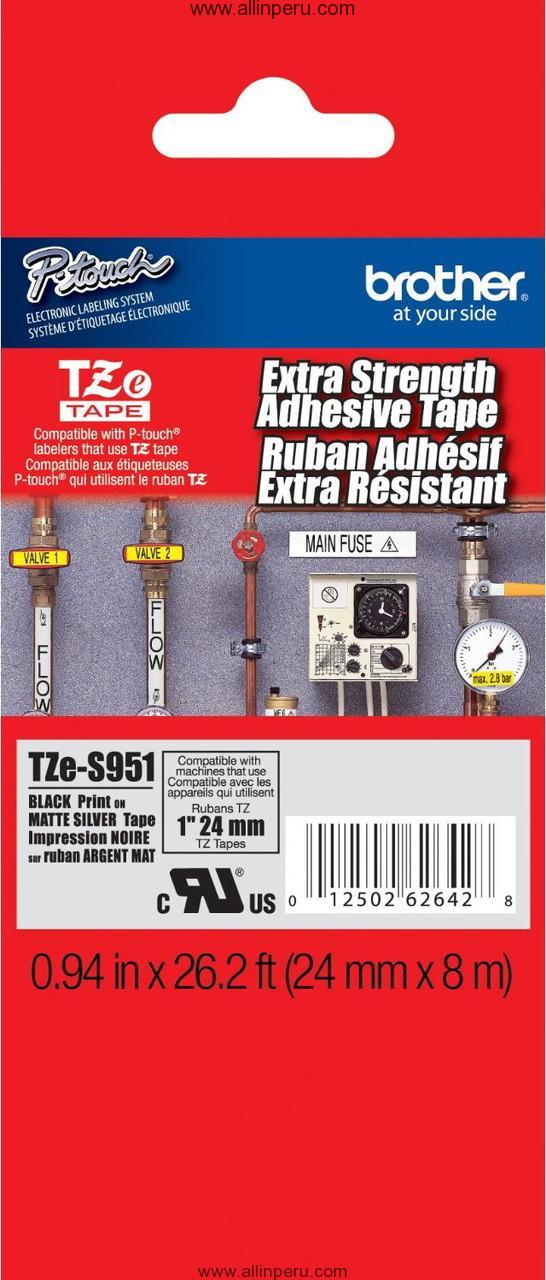 Cinta Brother TZE-S951 24 Mm.X 8 Mts., Negro & Plata Mate
