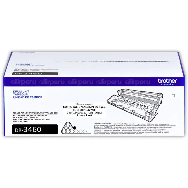 Tambor Brother DR-3460 Negro 50.000 páginas para HL-L5100DN, HL-L6400DW, MFC-L6900DW