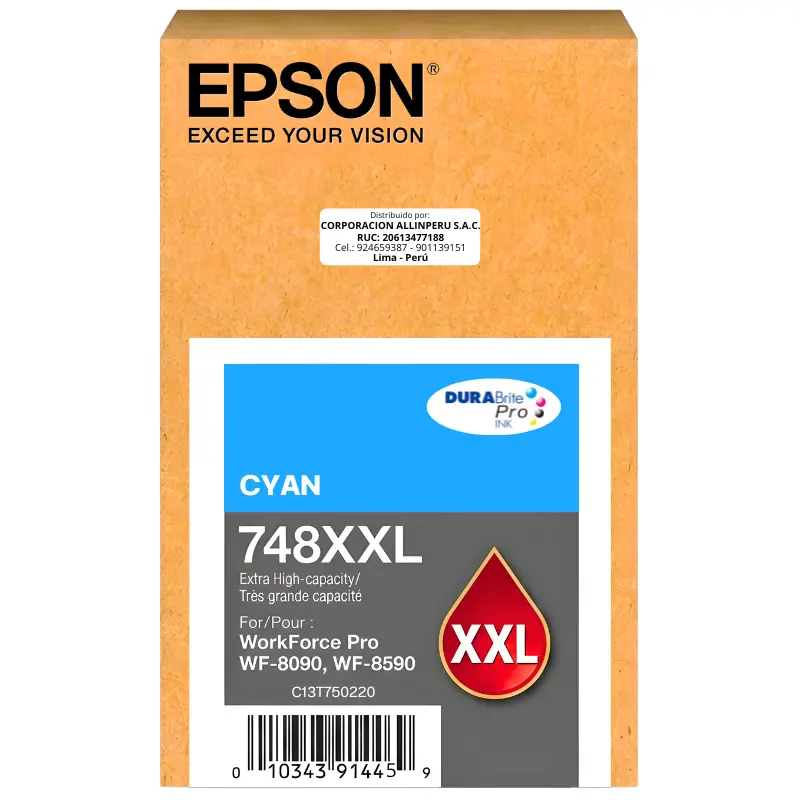 Tinta-Epson-T748XXL220-Cyan-Original-—-AllinPeru Tinta Epson T748XXL220 cyan original DURABrite Pro 69 ml sellada de fábrica