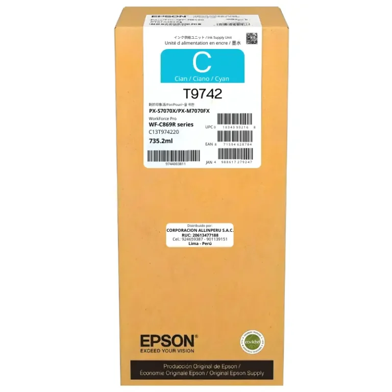Bolsa de tinta cian Epson T974220 original sellada de fábrica