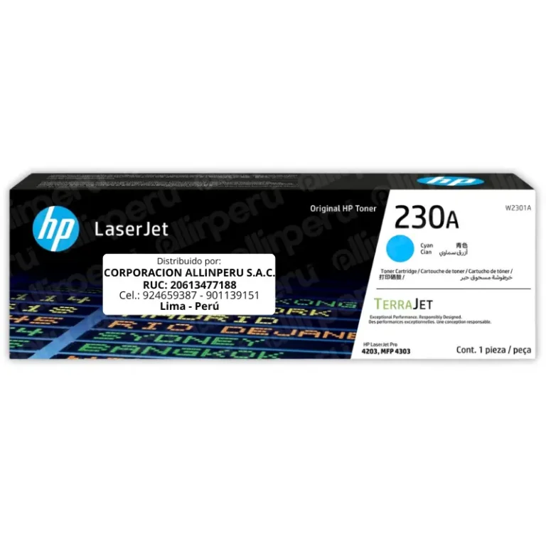 Tóner HP 230A Cian W2301a LaserJet 4203, 4303