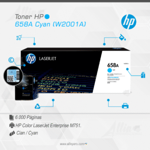 Toner HP 658A Cian W2001A para LaserJet M571