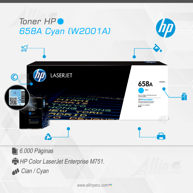 Toner HP 658A Cian W2001A para LaserJet M571