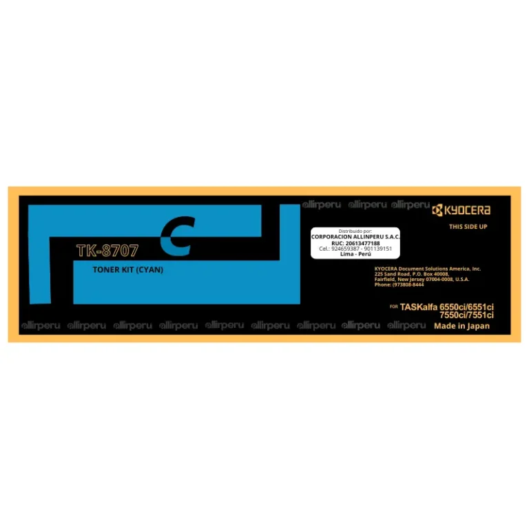 Toner Kyocera TK-8707C Cian para TASKalfa 6550ci, 6551ci, 7550ci, 7551ci