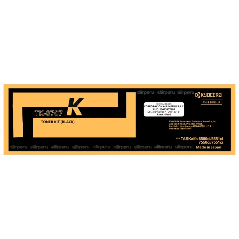 Toner Kyocera TK-8707K Negro para TASKalfa 6550ci, 6551ci, 7550ci, 7551ci