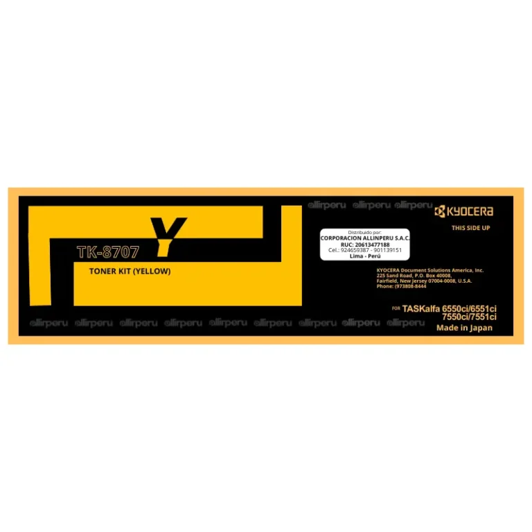 Toner Kyocera TK-8707Y Yellow para TASKalfa 6550ci, 6551ci, 7550ci, 7551ci