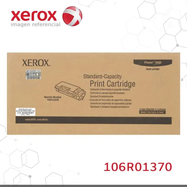Cartucho de tóner Xerox 106R01370 negro extraído de la caja, vista lateral