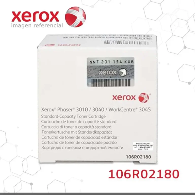 Etiqueta del tóner Xerox 106R02180 con número de parte y rendimiento de 1000 páginas