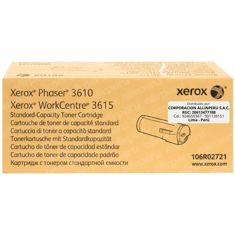 Foto de tóner Xerox 106R02721 negro original sellado para Phaser 3610