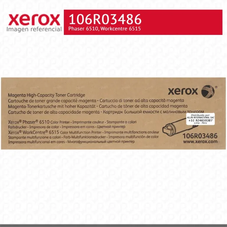 Toner Xerox 106R03486 Magenta 2.4K Phaser 6510, Workcentre 6515 Alta capacidad