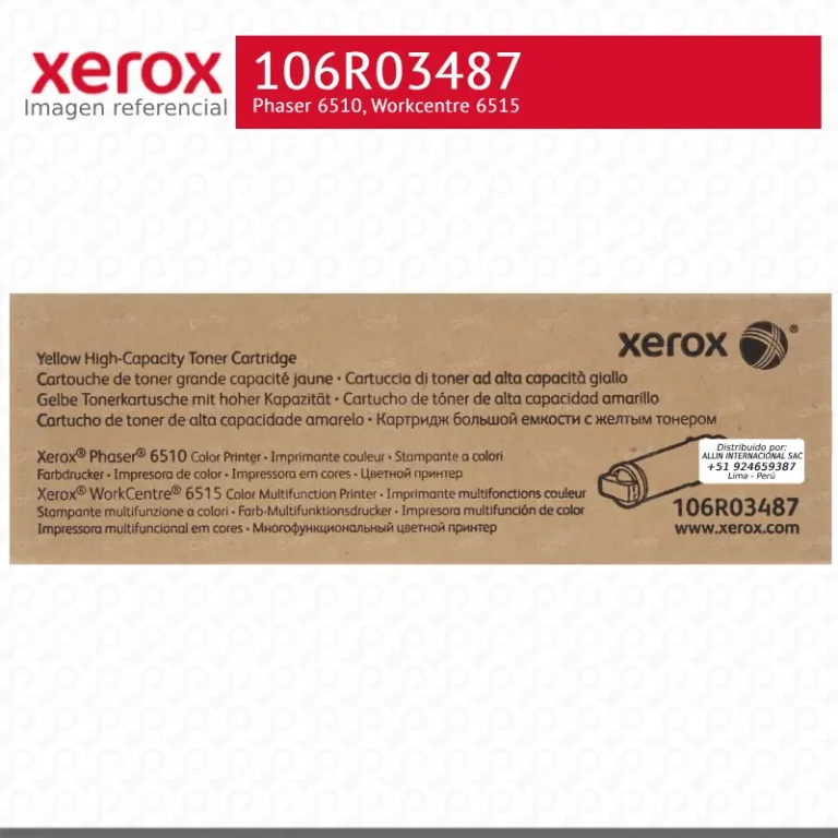 Toner Xerox 106R03487 Amarillo 2.4K Phaser 6510, Workcentre 6515 Alta capacidad