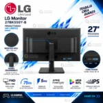 Vista lateral del monitor LG 27BK550Y-B con soporte ergonómico