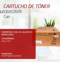 CARTUCHO DE TONER XEROX 106R02609 DUAL PACK CIAN PARA PHASER 7100