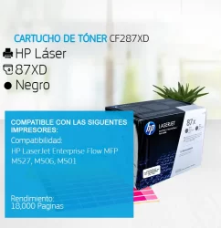 Cartucho de Tóner HP 87XD Negro CF287XD 18,000 Páginas