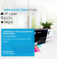 Cartucho de Tóner HP 653X Negro CF320X 2,100 Paginas
