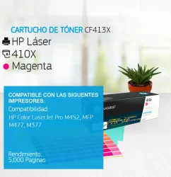 Cartucho de Tóner HP 410X Magenta CF413X 5,000 Páginas
