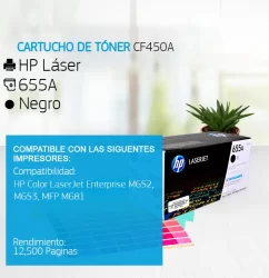 Cartucho de Tóner HP 655A Negro CF450A 12,500 Paginas