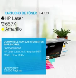 Cartucho de Tóner HP 657X Amarillo CF472X 23,000 Paginas