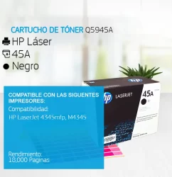 Cartucho de Tóner HP 45A Negro Q5945A 18,000 Paginas