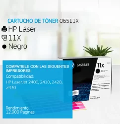 Cartucho de Tóner HP 11X Negro Q6511X 12,000 Páginas
