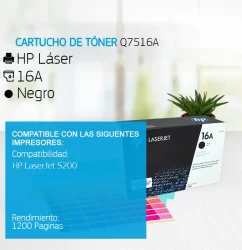 Cartucho de Tóner HP 16A Negro Q7516A 1,200 Páginas